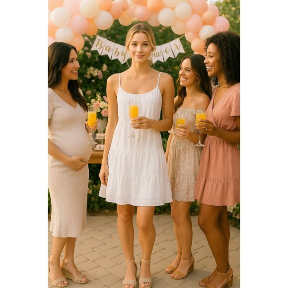 Unsubscribed White Eyelet Drop Waist Sundress Spaghetti Strap Cotton Dress Med - Picture 10 of 16